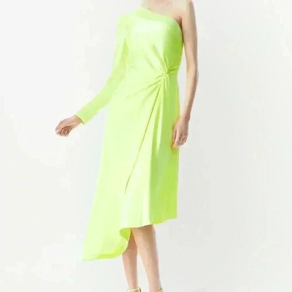 ALICE + OLIVIA Dora One-Shoulder Asymmetrical Yellow Neon Dress - Picture 1 of 9